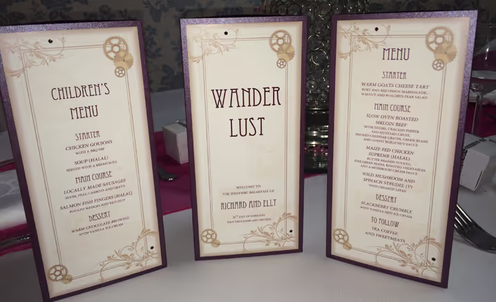 Wedding table stationery Warwickshire